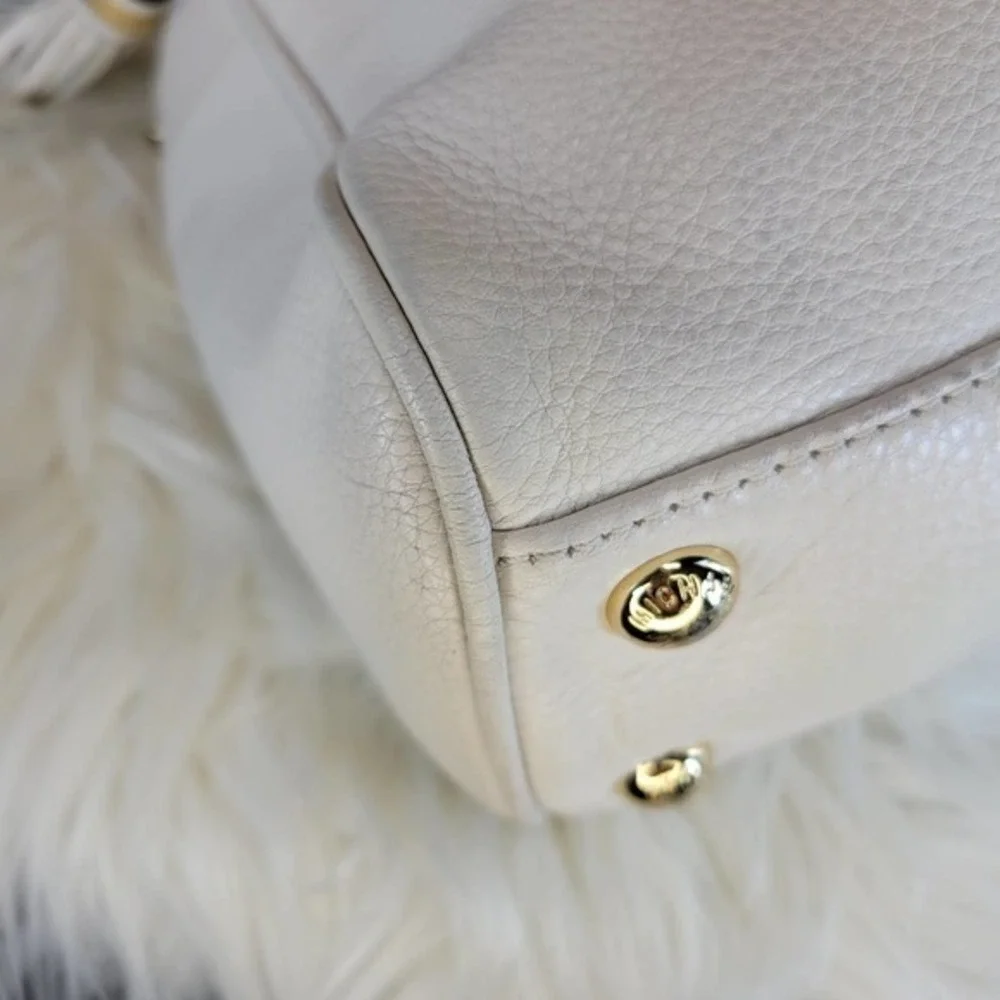 Michael Kors Vanilla Knox Tassel Genuine Leather Medium Satchel